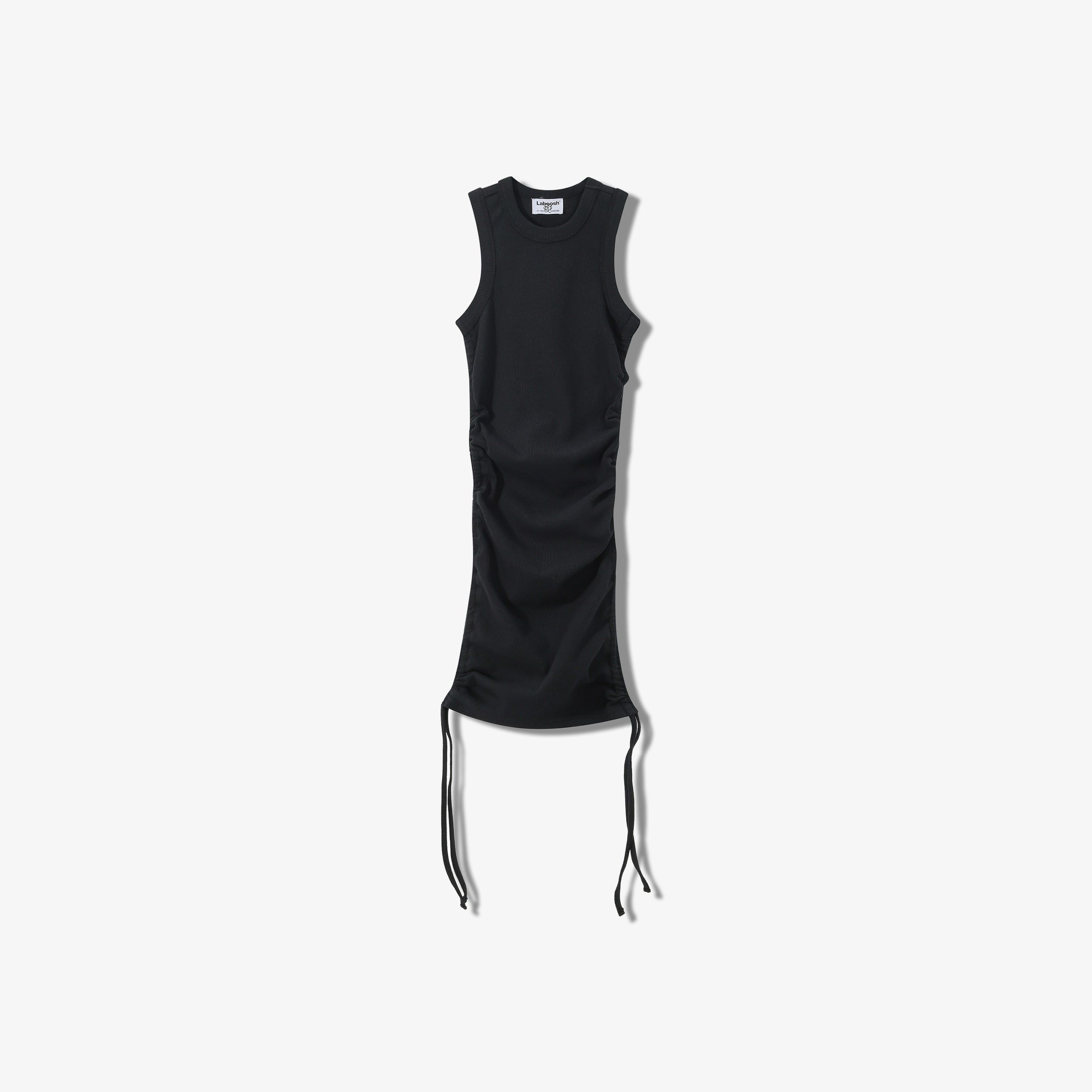 ESSENTIAL COTTON RIBBED RUCHED DRESS - SLEEVELESS