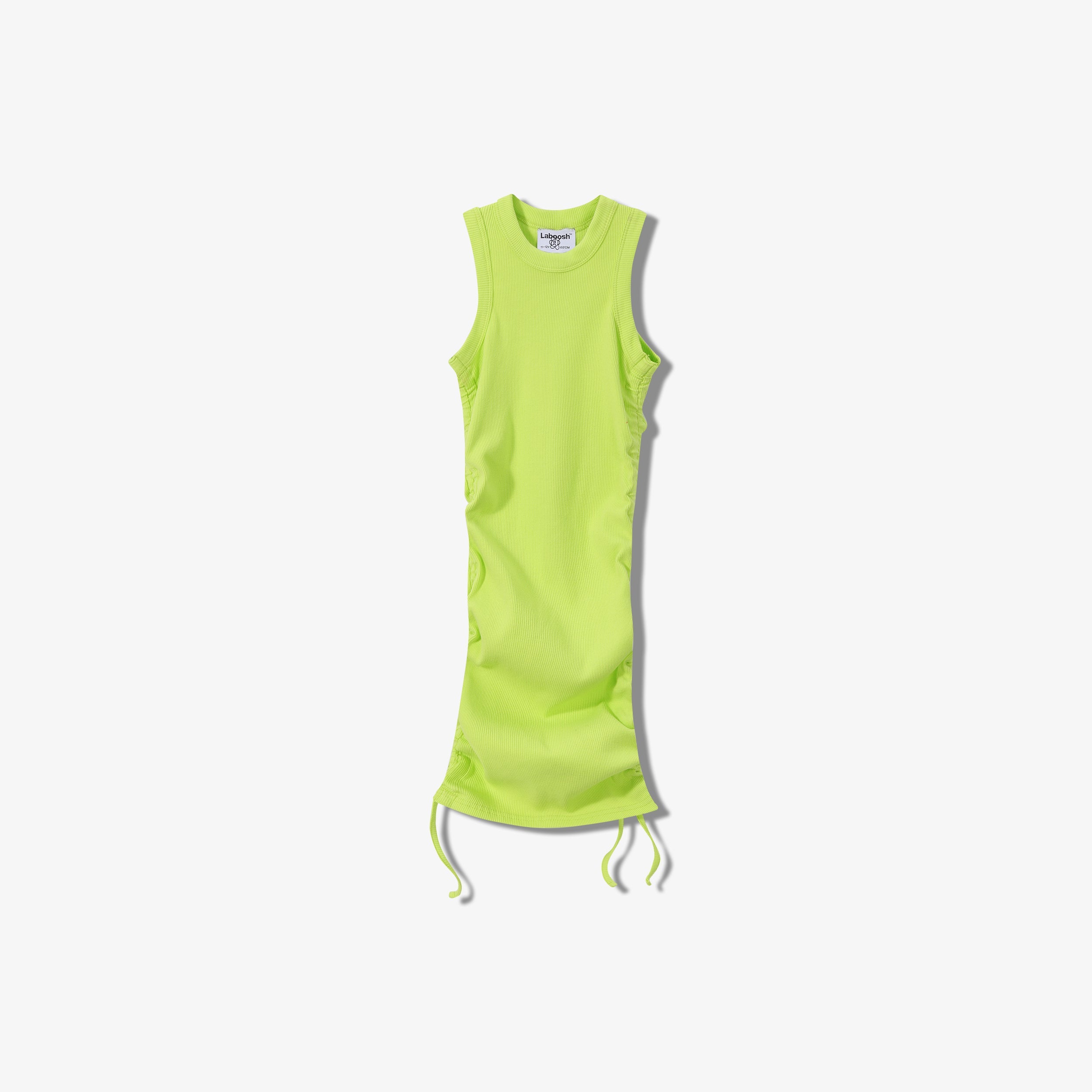 ESSENTIAL COTTON RIBBED RUCHED DRESS - SLEEVELESS