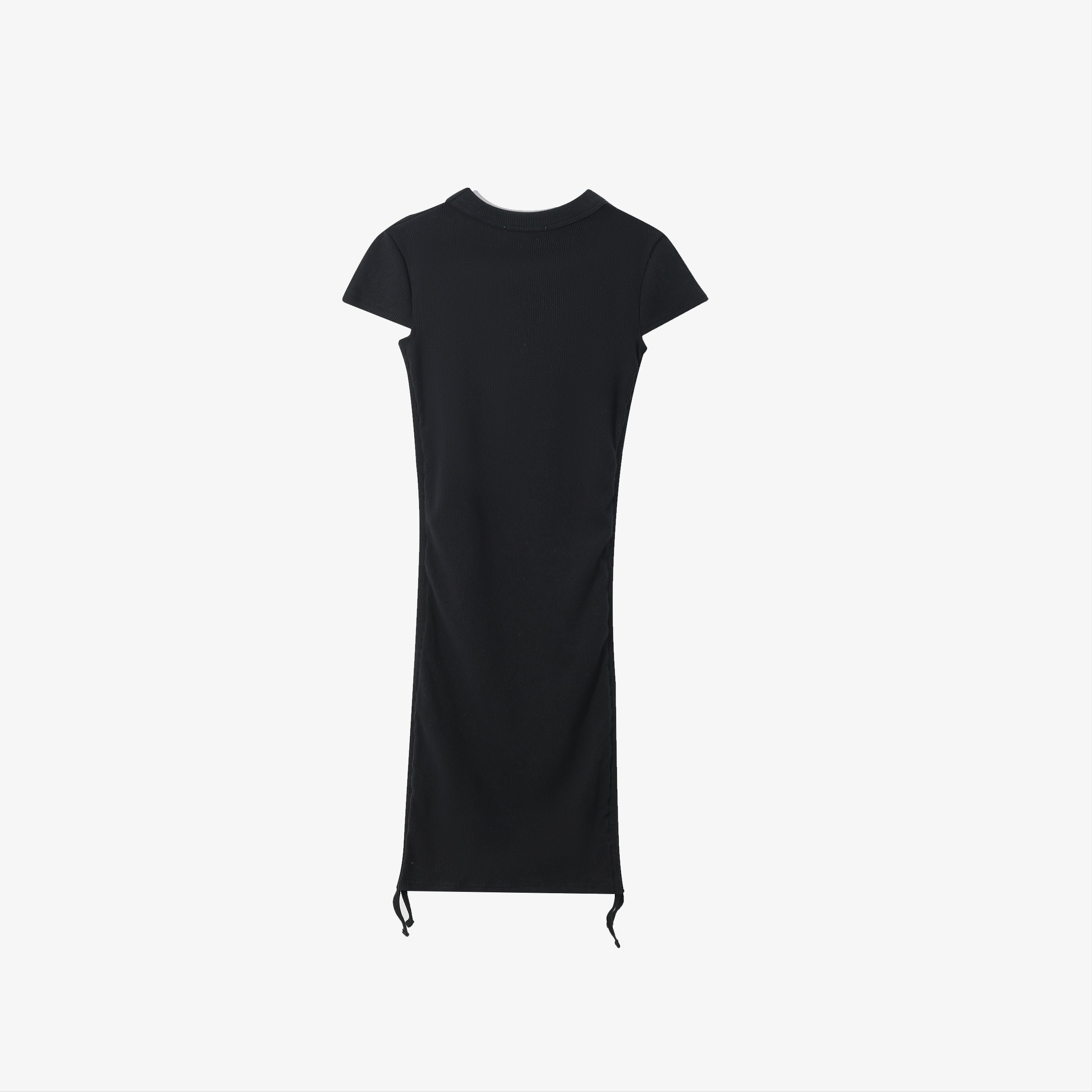 ESSENTIAL COTTON RIBBED SHORT SLEEVE RUCHED DRESS