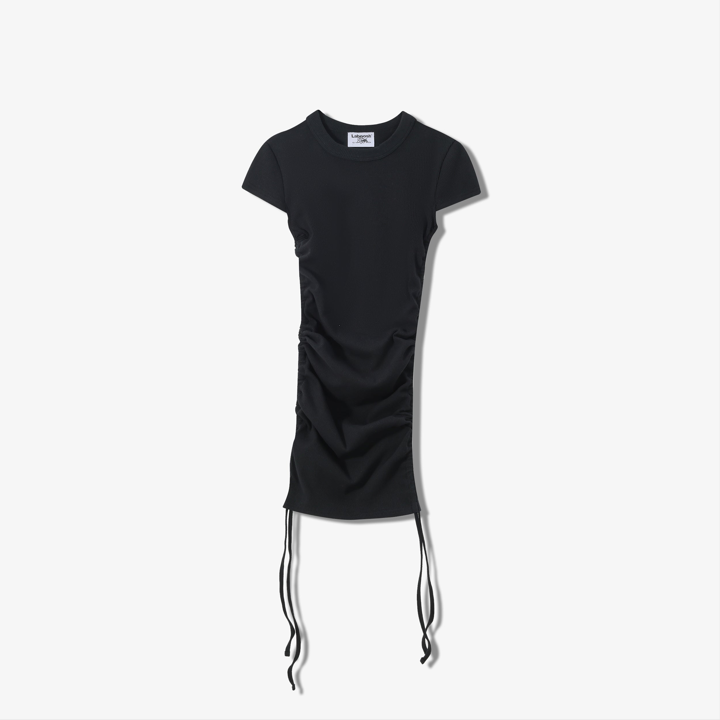 ESSENTIAL COTTON RIBBED SHORT SLEEVE RUCHED DRESS