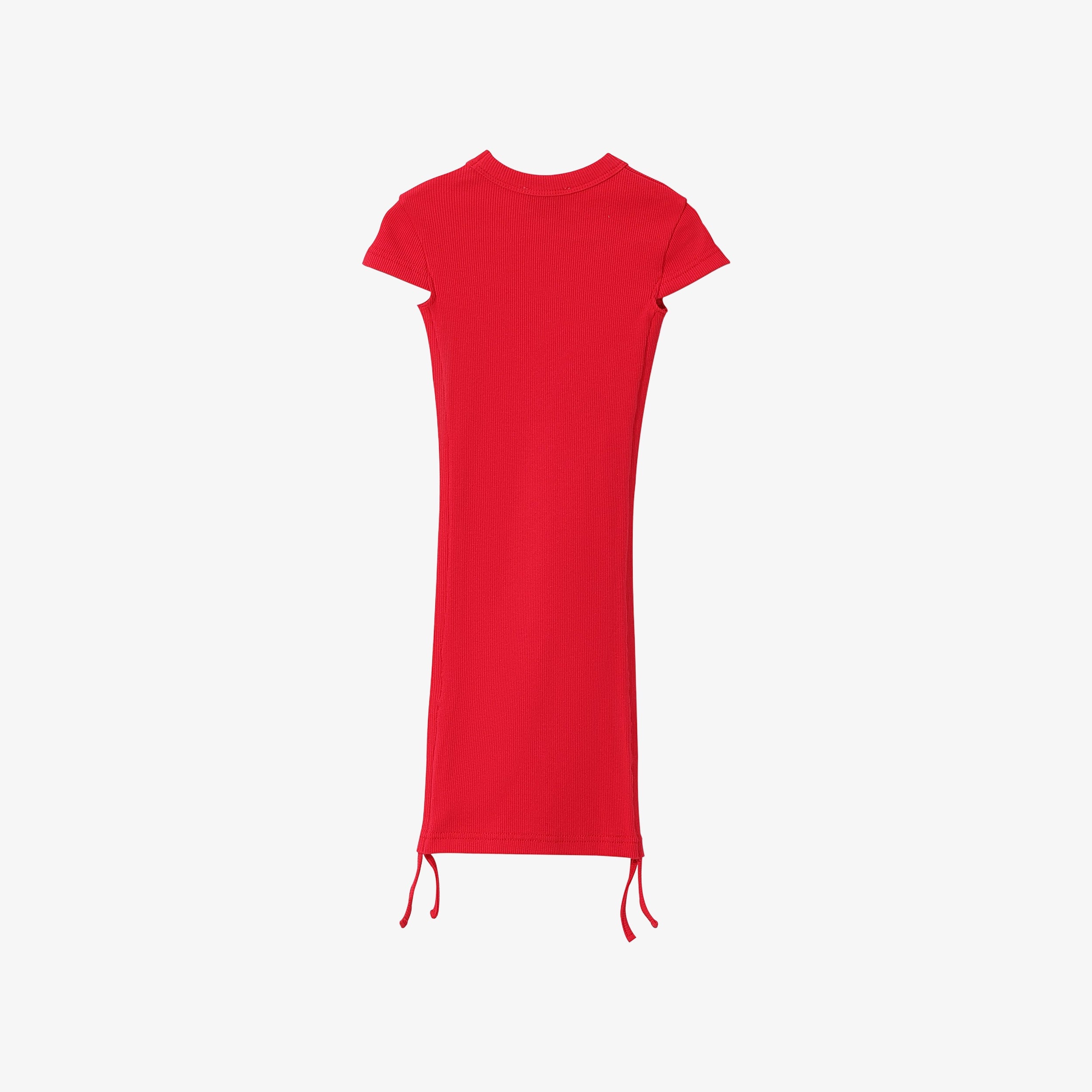 ESSENTIAL COTTON RIBBED SHORT SLEEVE RUCHED DRESS