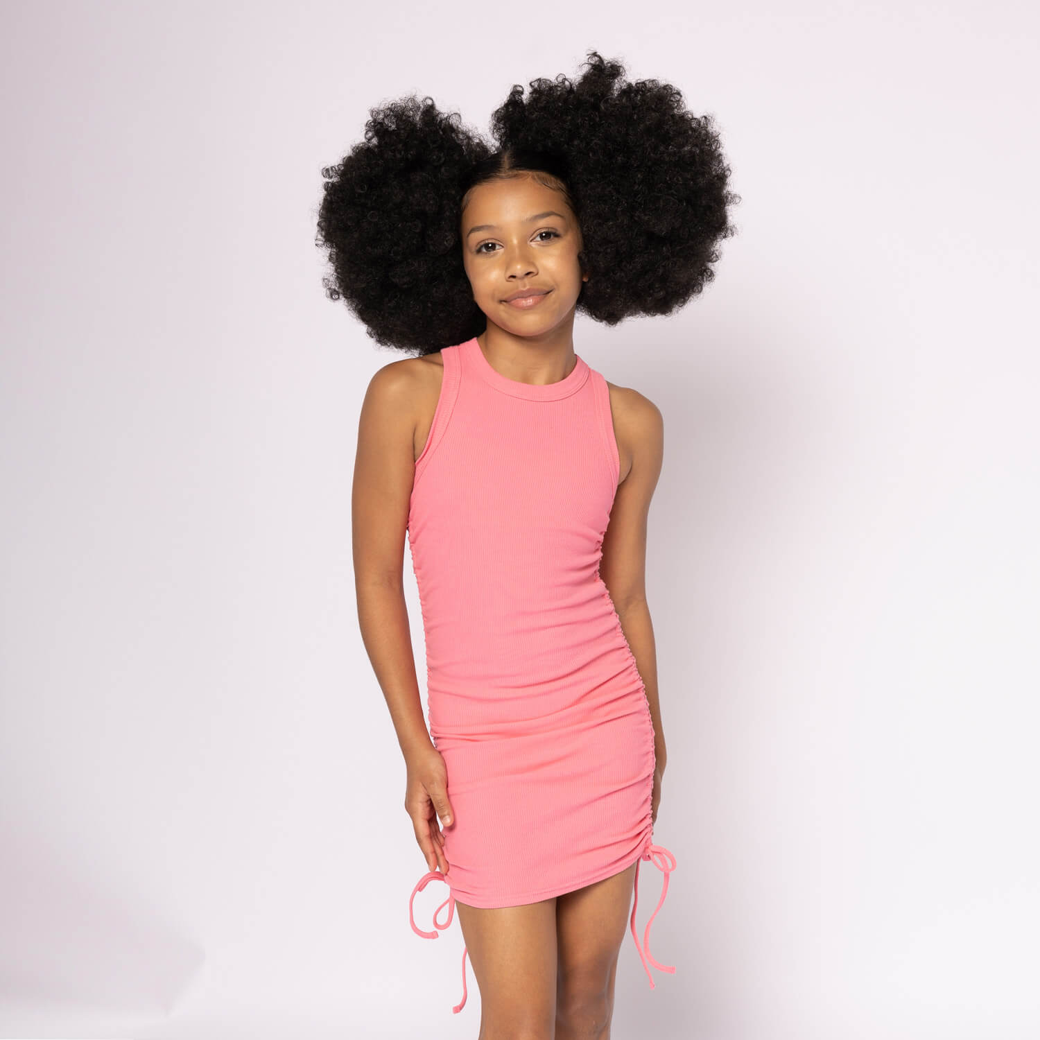 ESSENTIAL COTTON RIBBED RUCHED DRESS - SLEEVELESS