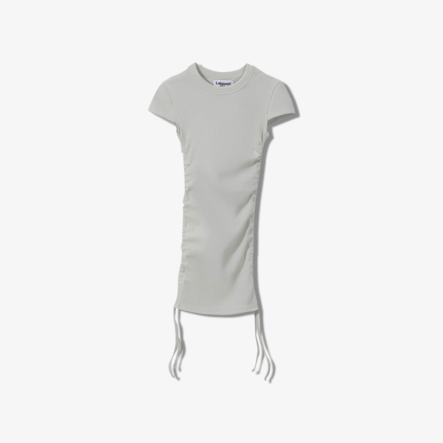 ESSENTIAL COTTON RIBBED SHORT SLEEVE RUCHED DRESS