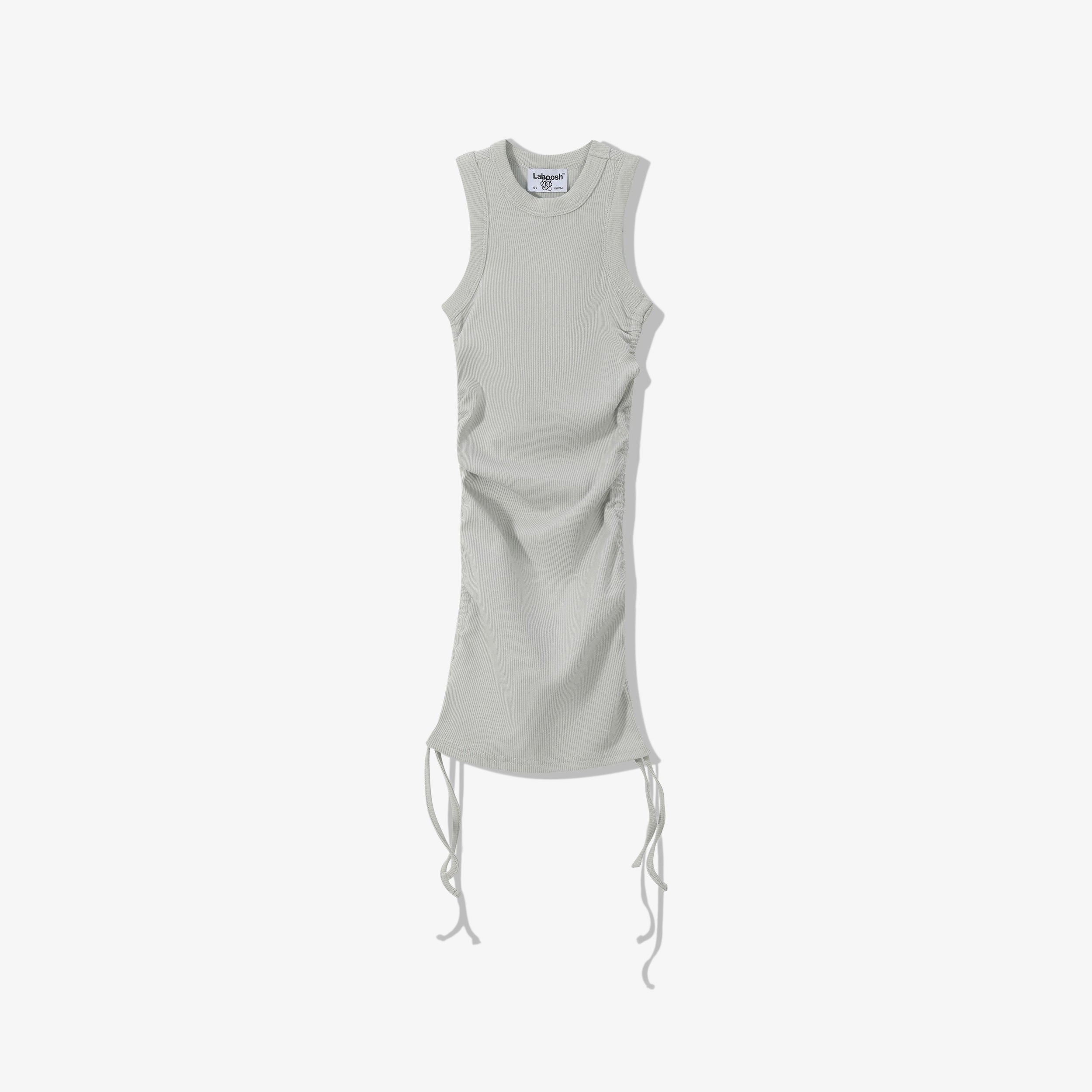 ESSENTIAL COTTON RIBBED RUCHED DRESS -  SLEEVELESS