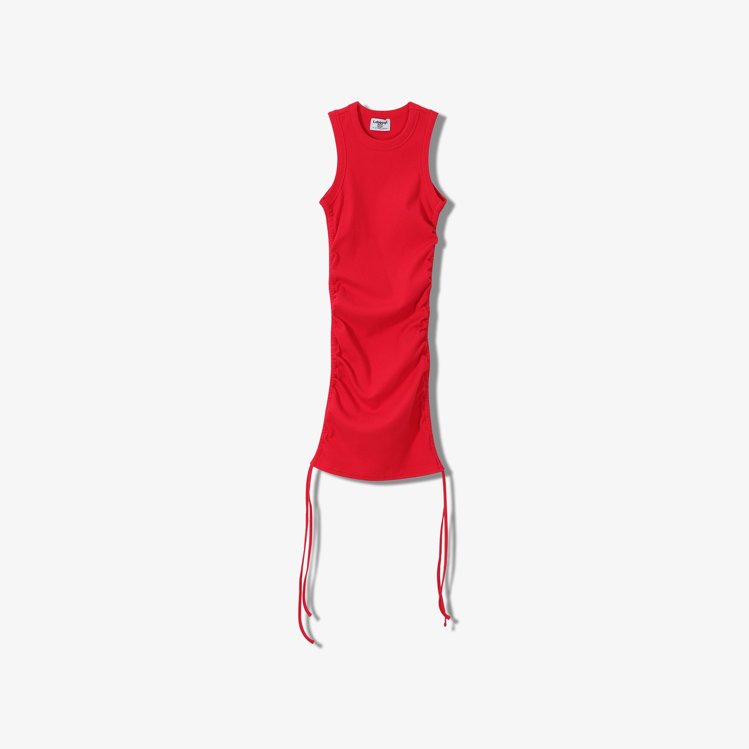 ESSENTIAL COTTON RIBBED RUCHED DRESS -  SLEEVELESS