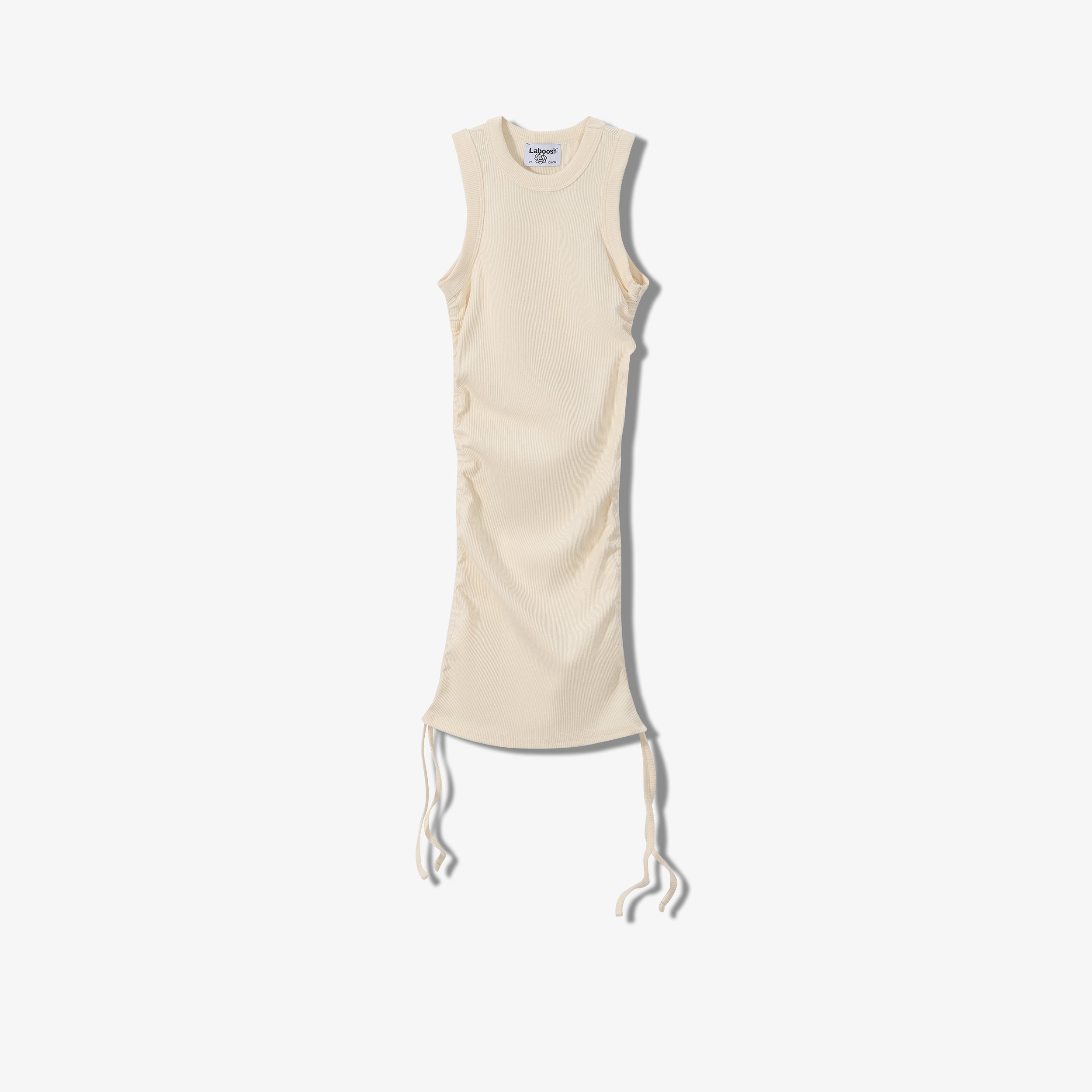 ESSENTIAL COTTON RIBBED RUCHED DRESS -  SLEEVELESS