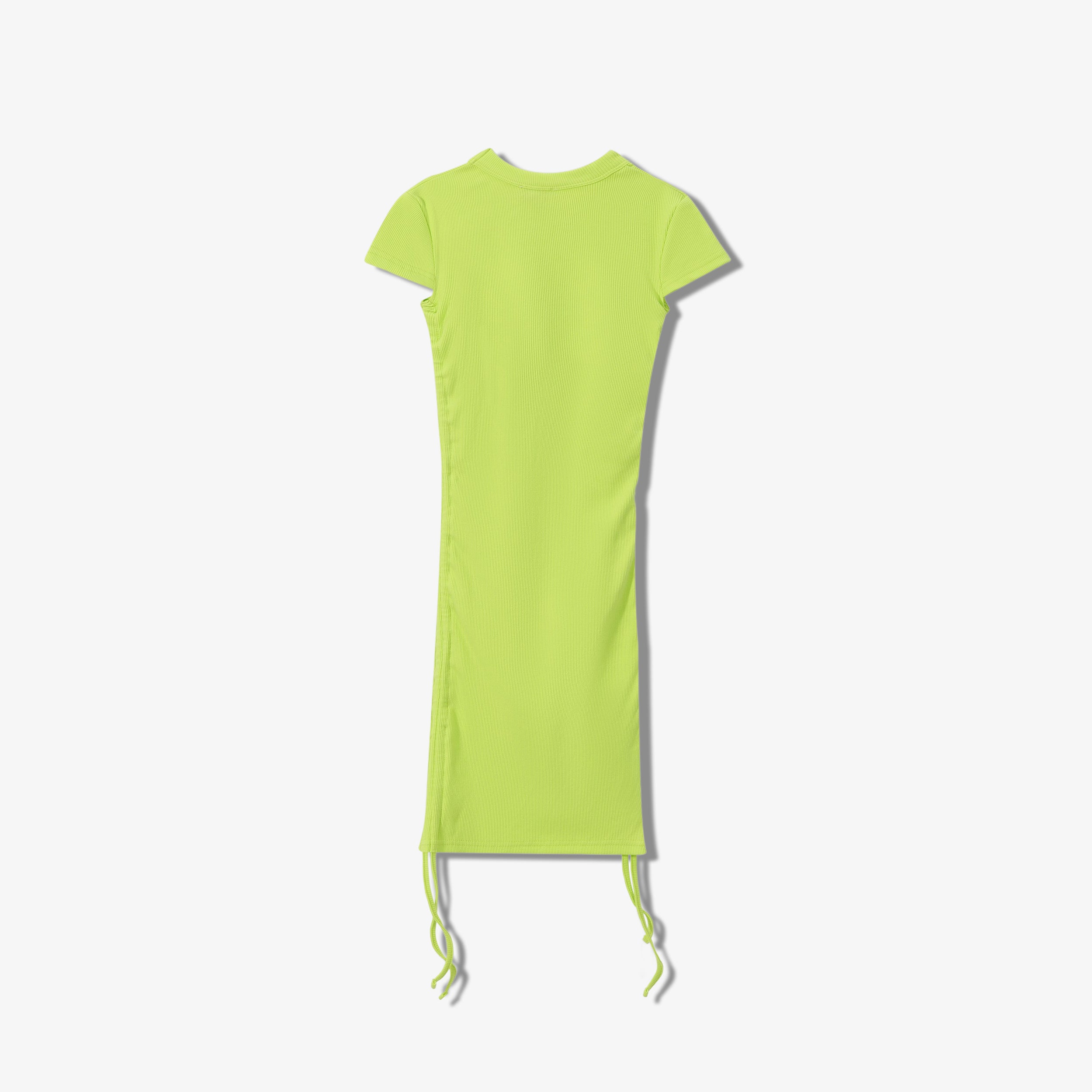 ESSENTIAL COTTON RIBBED  SHORT SLEEVE RUCHED DRESS