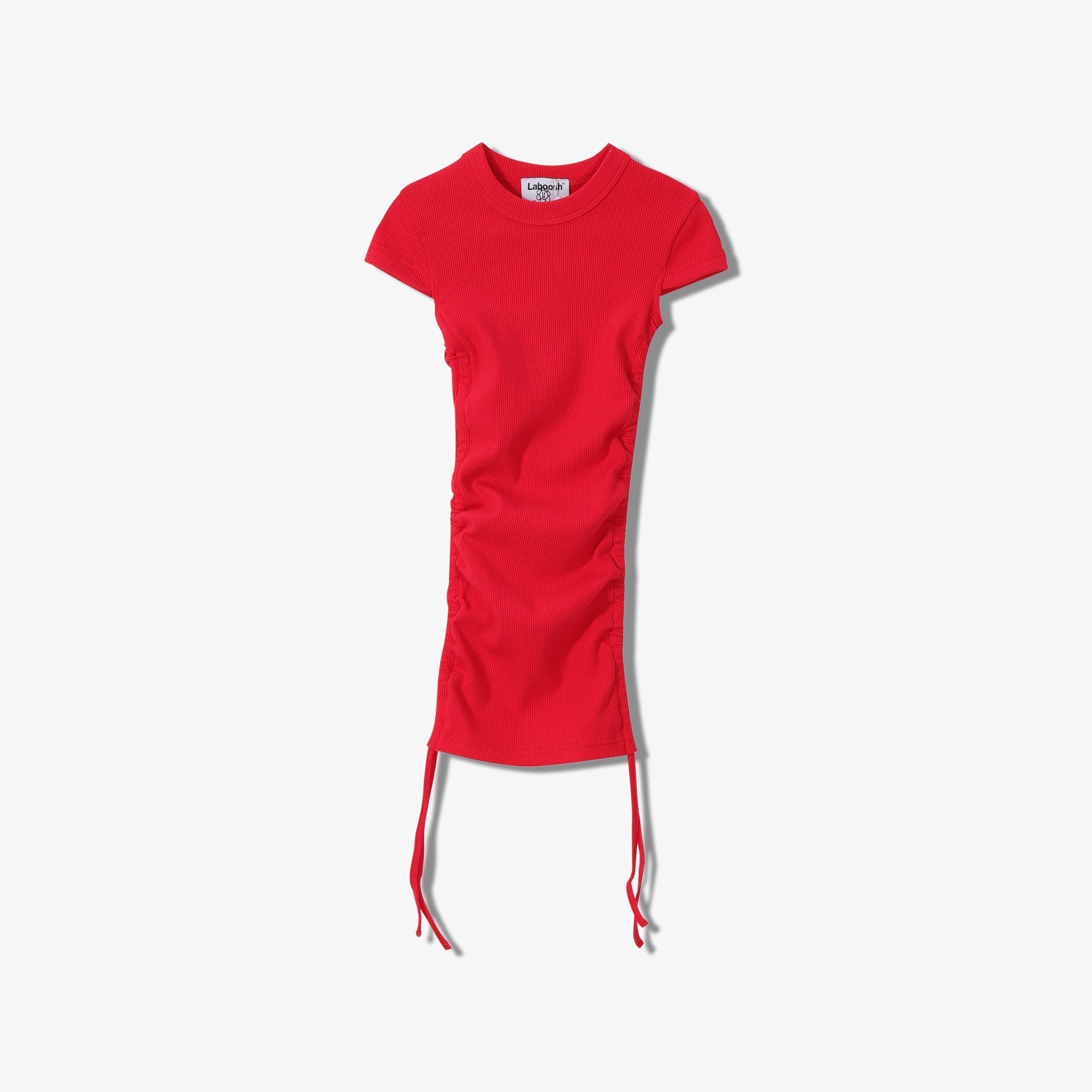 ESSENTIAL COTTON RIBBED  SHORT SLEEVE RUCHED DRESS