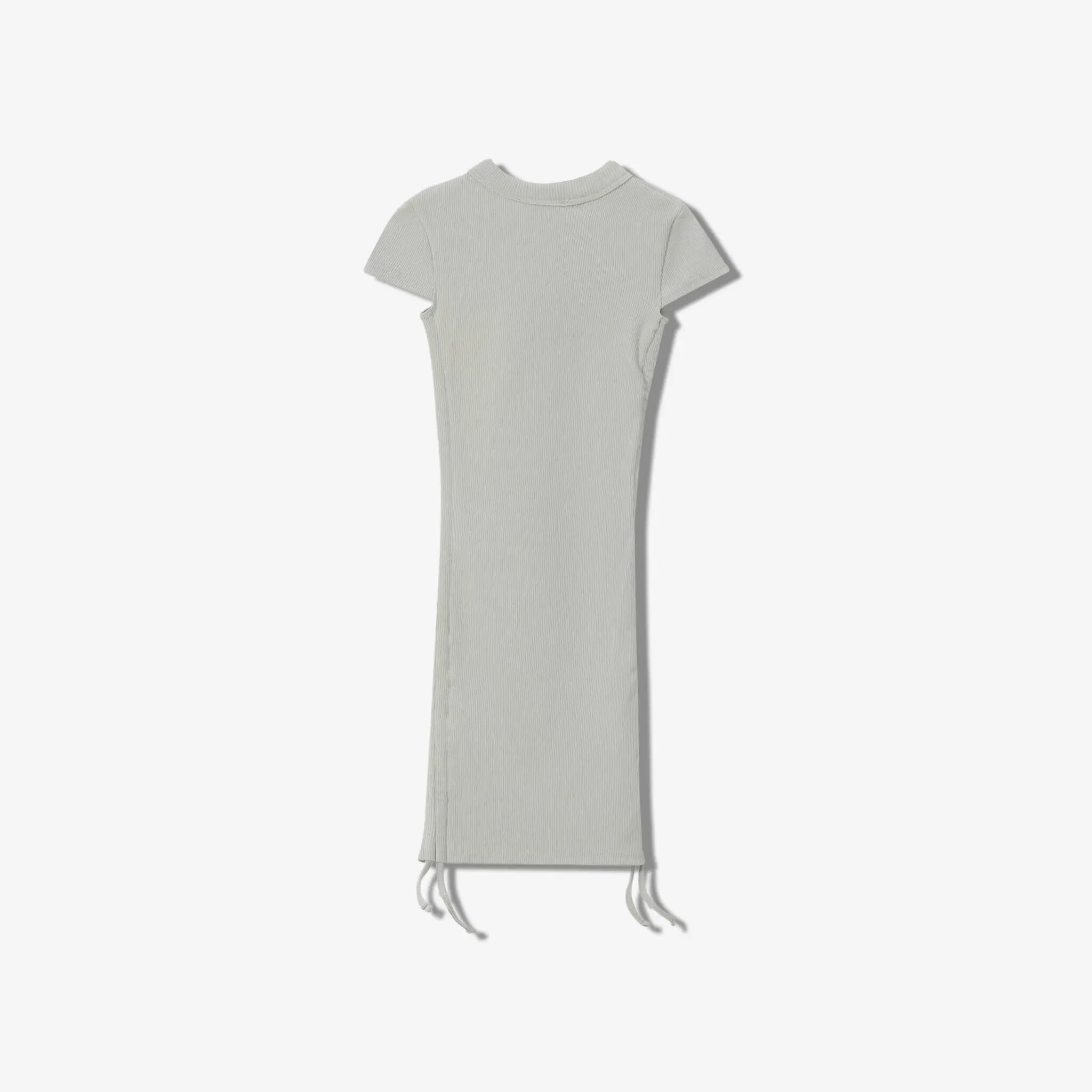 ESSENTIAL COTTON RIBBED  SHORT SLEEVE RUCHED DRESS